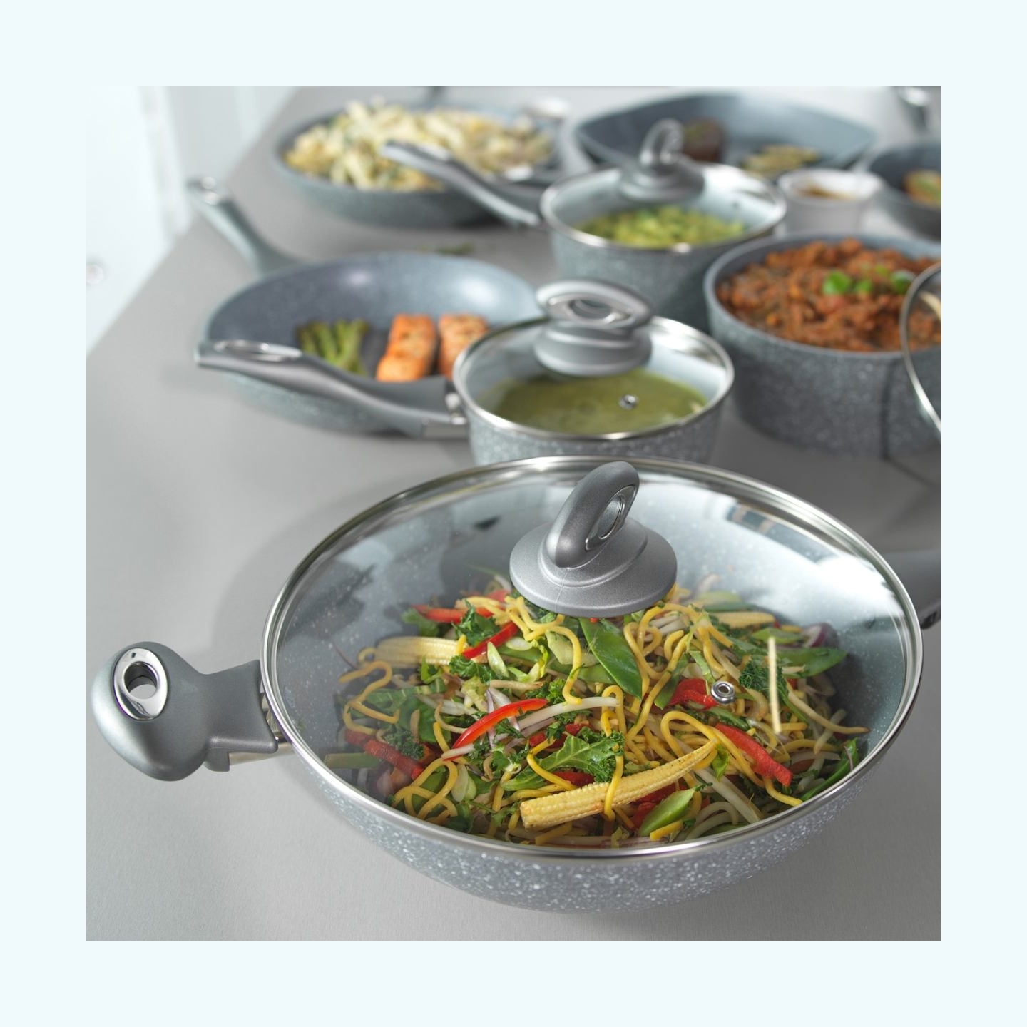 Salter BW02772G2MOR Marblestone Wok 28 cm, Grey