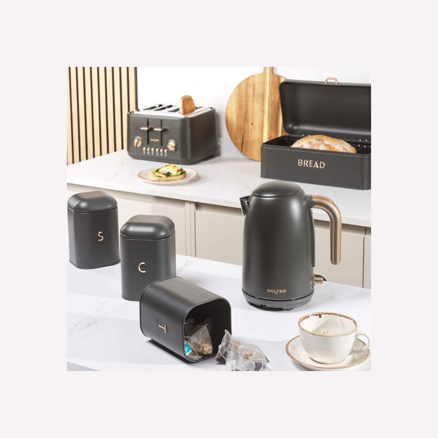 Salter BW13729EU7 Pebble 3-Piece Canister Set Charcoal