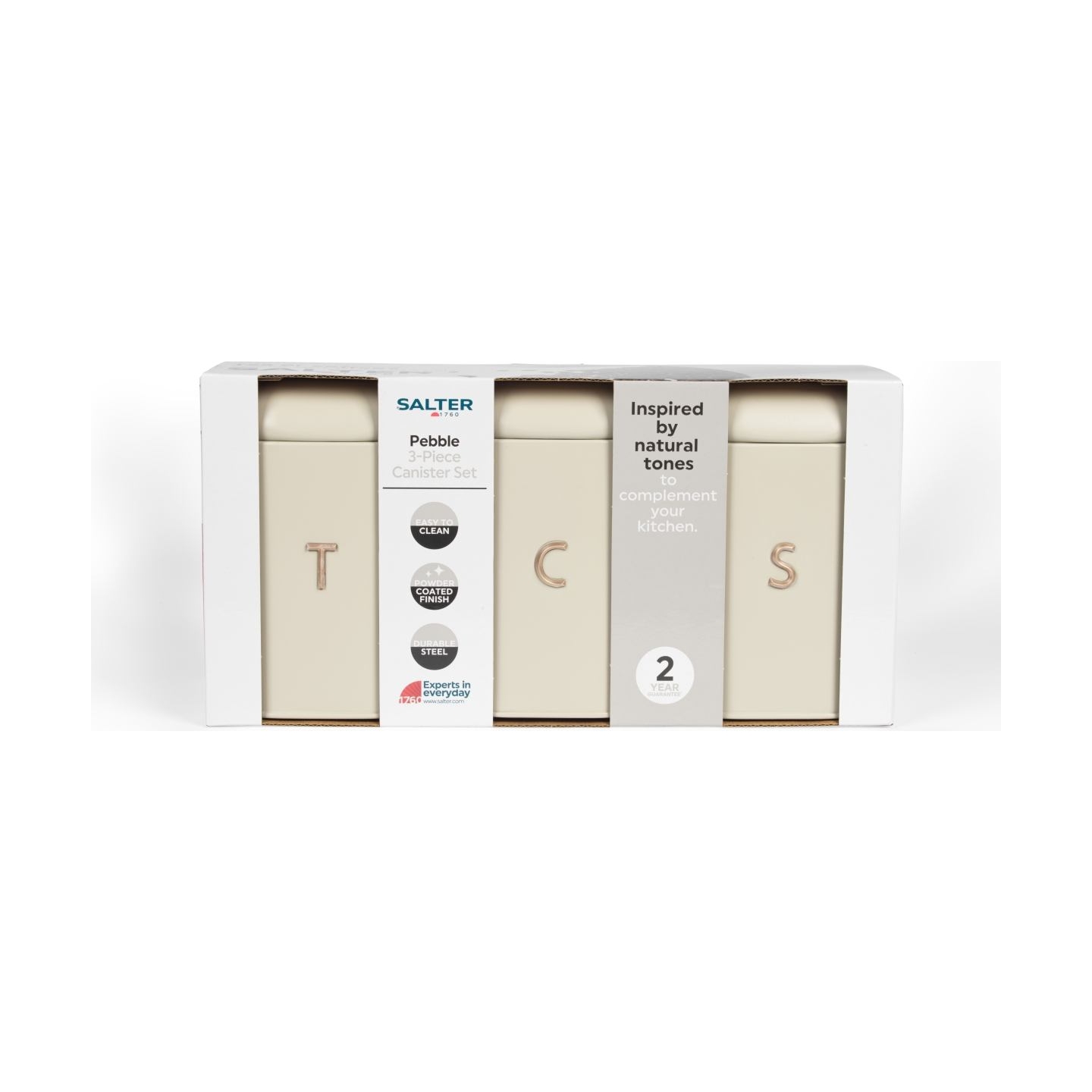 Salter BW13729OEU7 Pebble 3 Piece Canister Set Stone, Beige