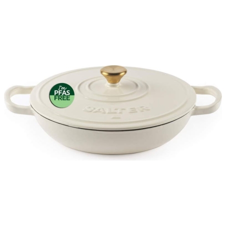 Salter BW13772C Chester 2.8L Shallow Cast Iron Casserole Pot 30 cm, Cream