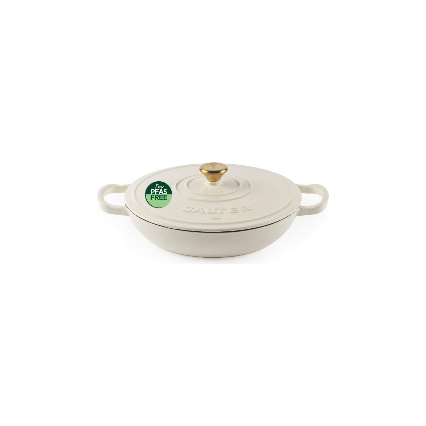 Salter BW13772C Chester 2.8L Shallow Cast Iron Casserole Pot 30 cm, Cream