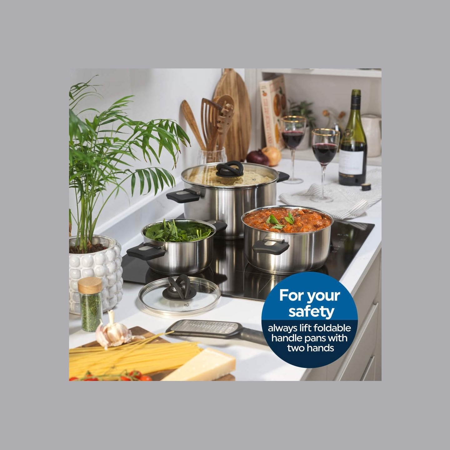 Salter BW14354 Stack-In Stainless Steel 3 Piece (16/22/24 cm) Stockpot Set