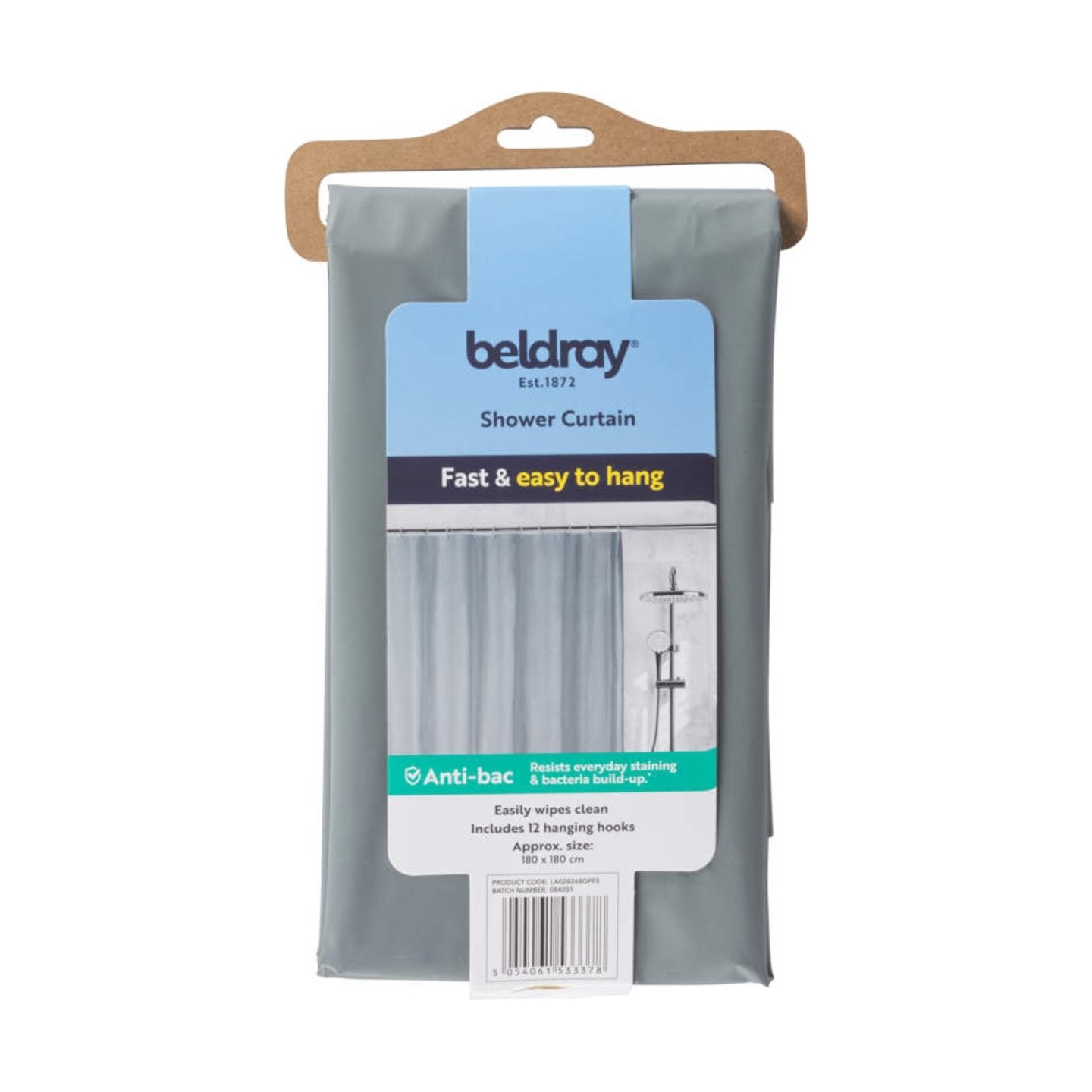 Beldray LA028268LGRYUFFEU7 Antibac Shower Curtain Gray