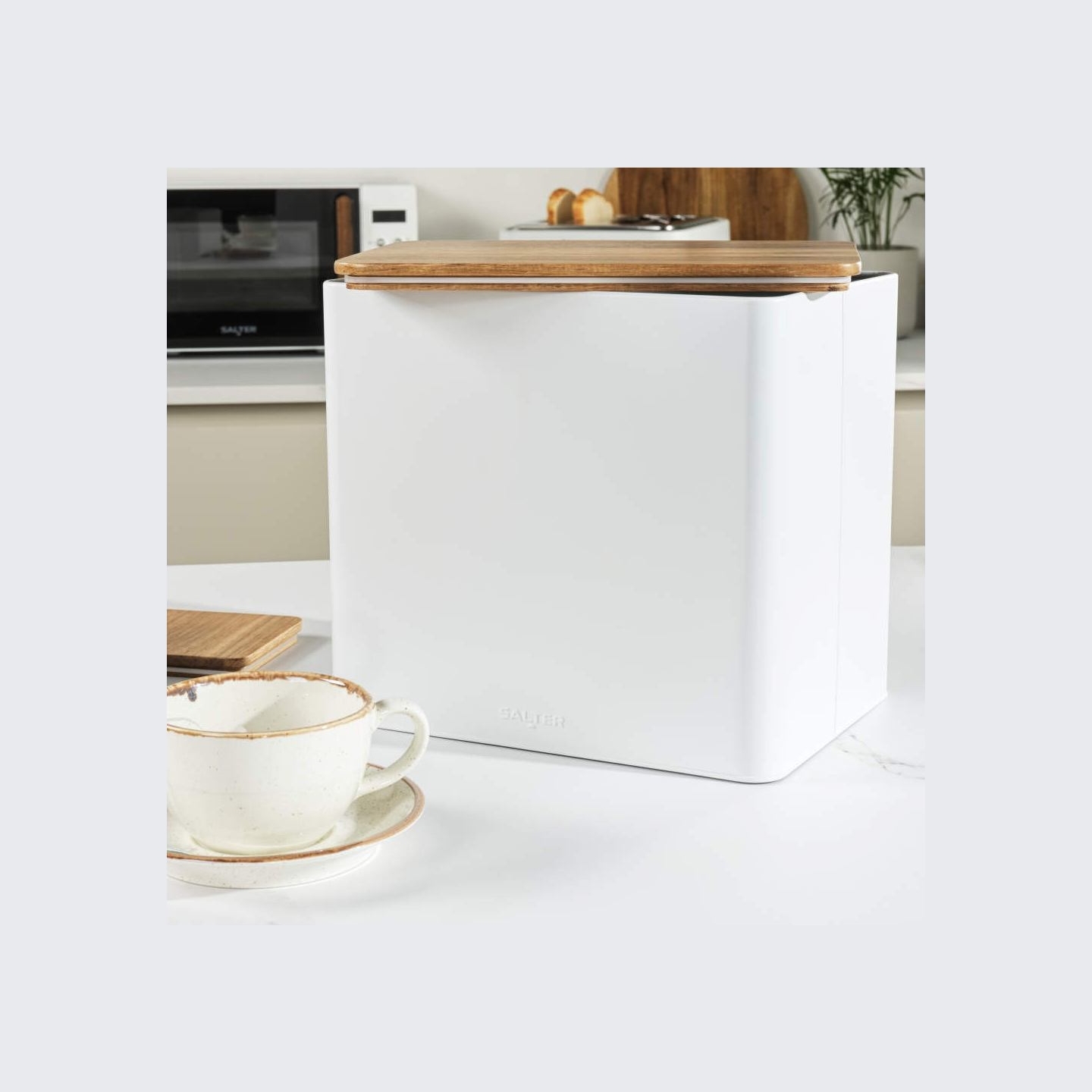 Salter BW128991W Toronto Bread Bin, White/Wooden