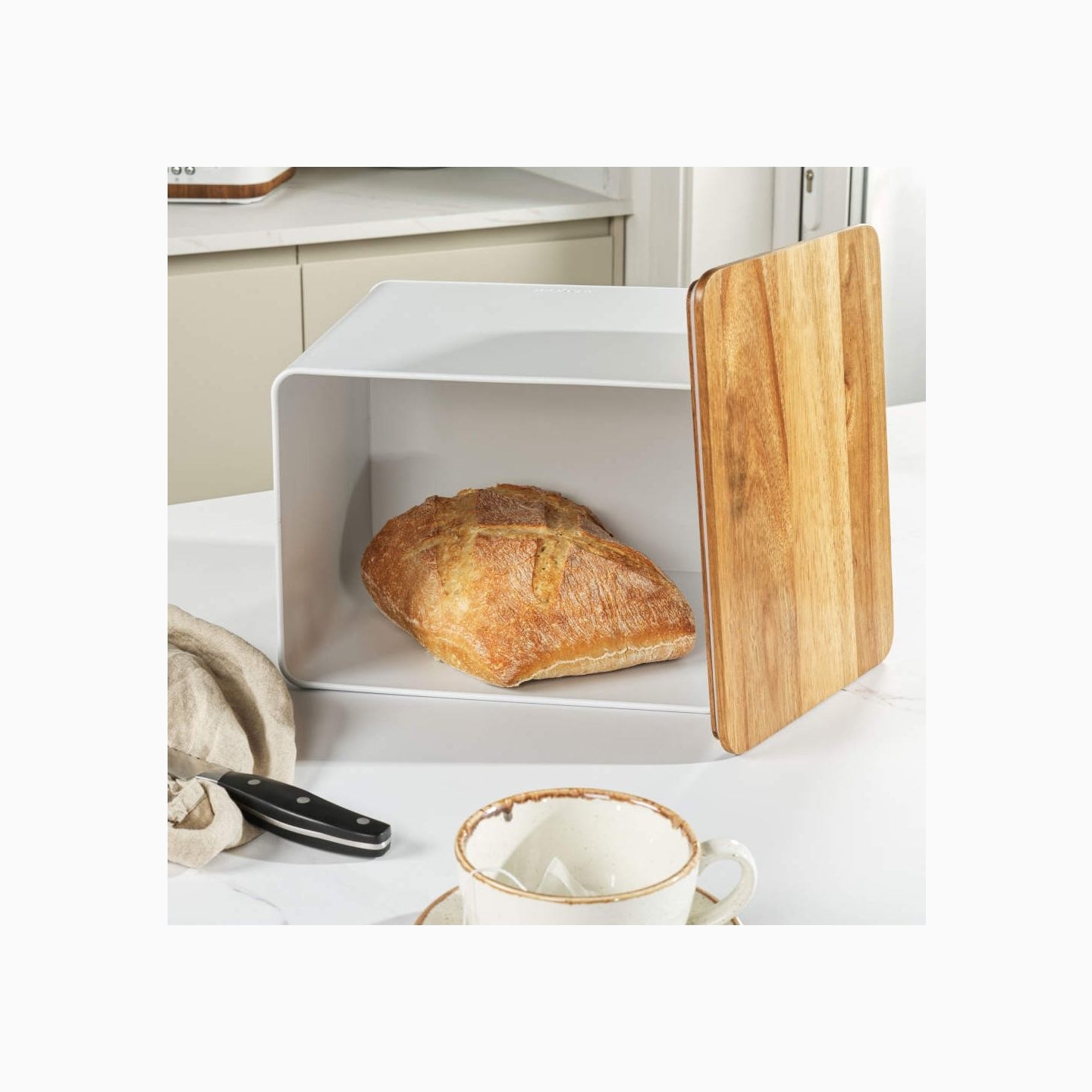 Salter BW128991W Toronto Bread Bin, White/Wooden