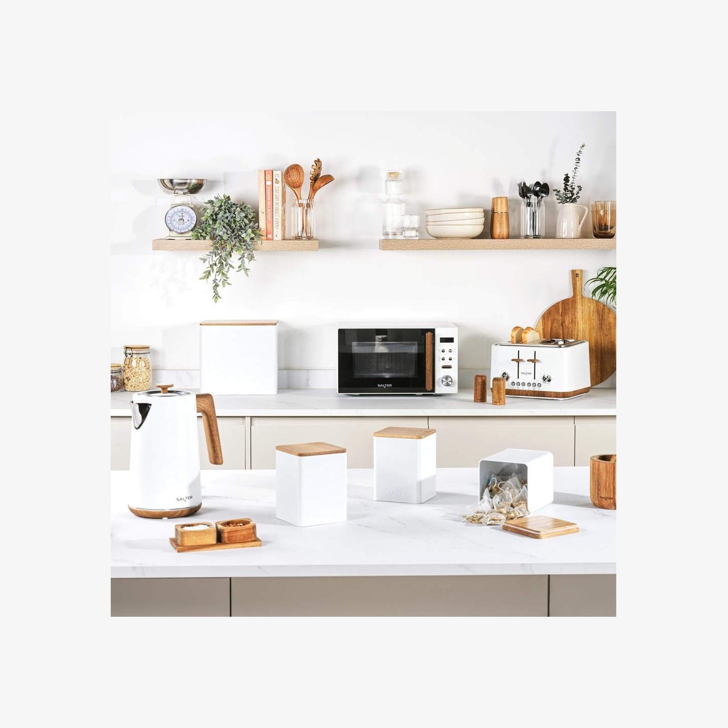 Salter BW128991W Toronto Bread Bin, White/Wooden