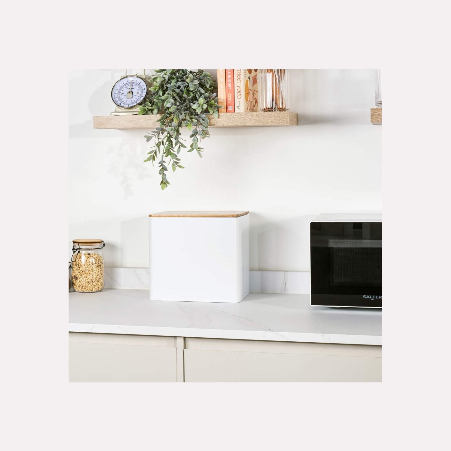 Salter BW128991W Toronto Bread Bin, White/Wooden