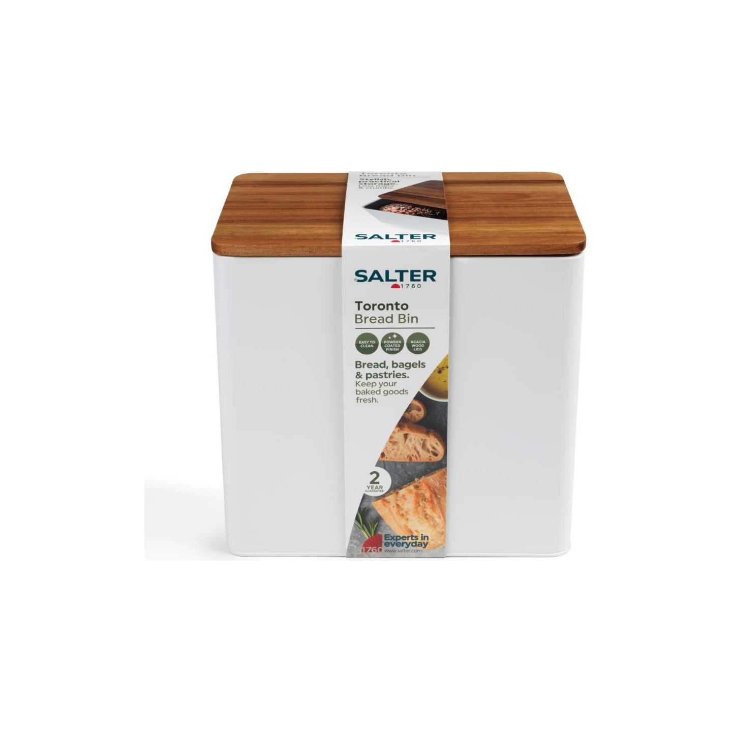 Salter BW128991W Toronto Bread Bin, White/Wooden