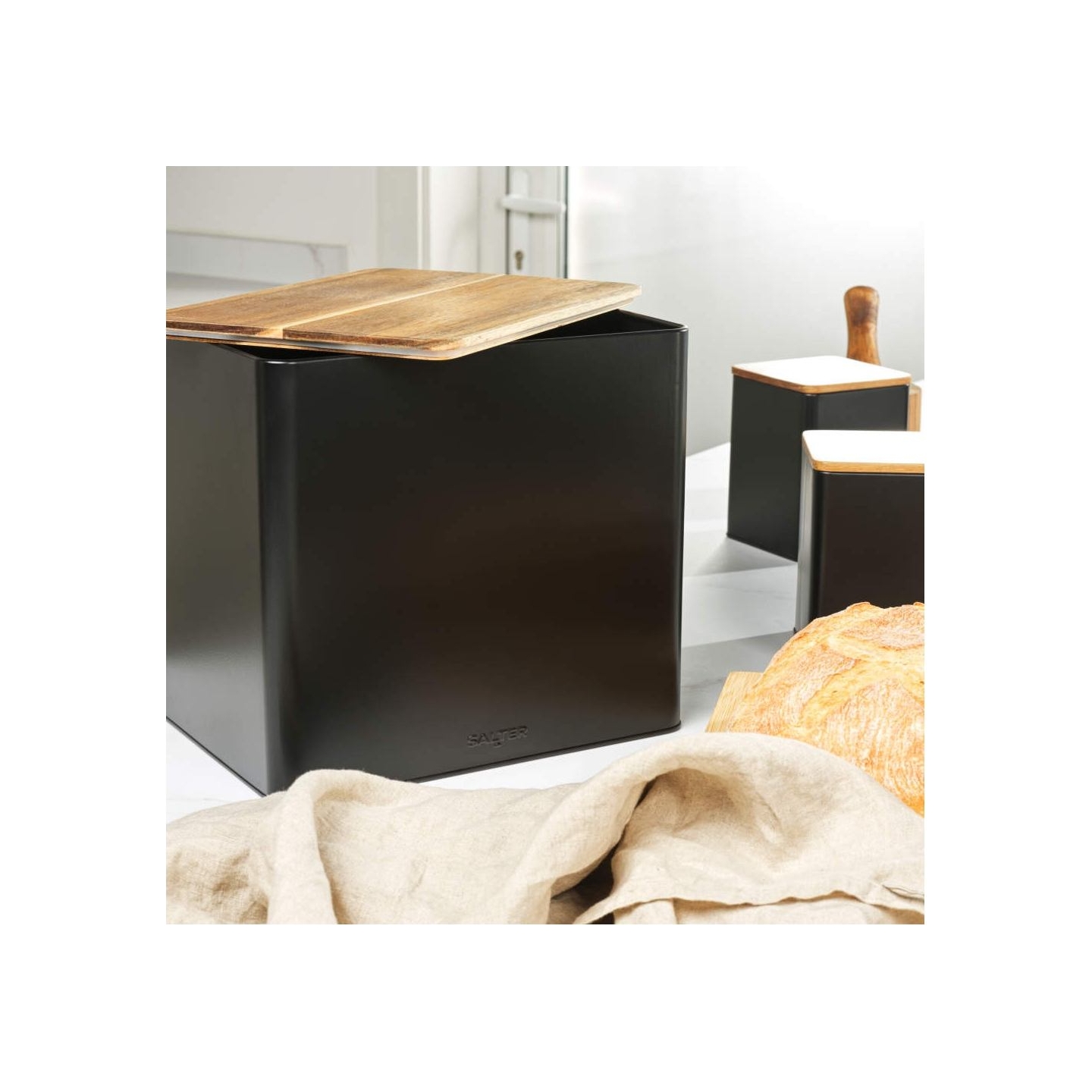 Salter BW128991 Toronto Bread Bin, Black/Wooden