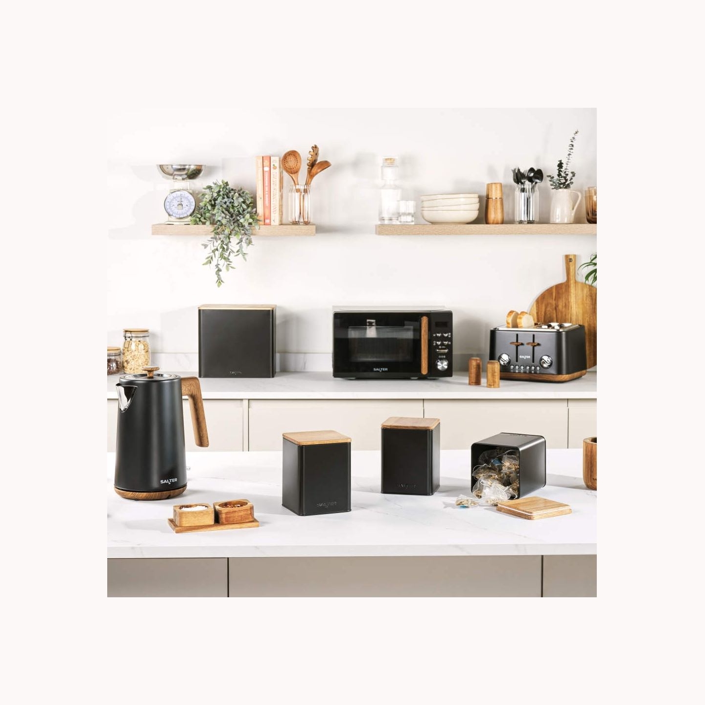 Salter BW128991 Toronto Bread Bin, Black/Wooden