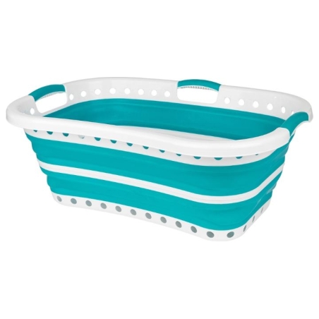 Beldray LA072979TQFEU7 Collapsible Hip Hugger Laundry Basket 37 L, White/Mint
