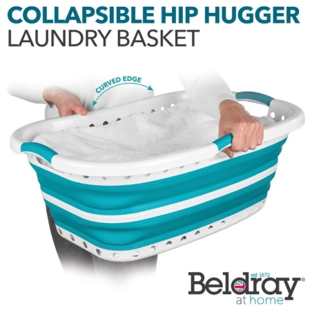 Beldray LA072979TQFEU7 Collapsible Hip Hugger Laundry Basket 37 L, White/Mint