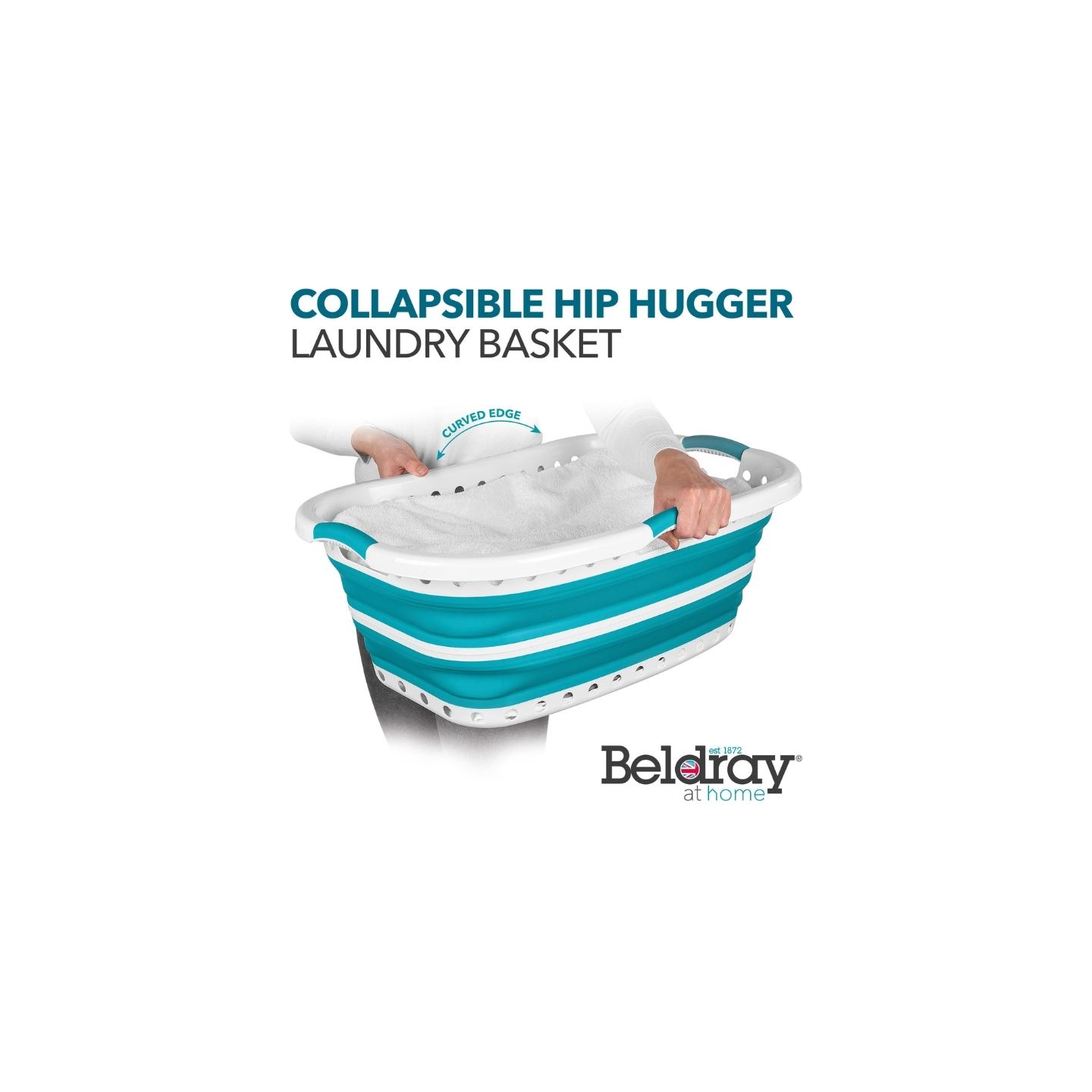 Beldray LA072979TQFEU7 Collapsible Hip Hugger Laundry Basket 37 L, White/Mint