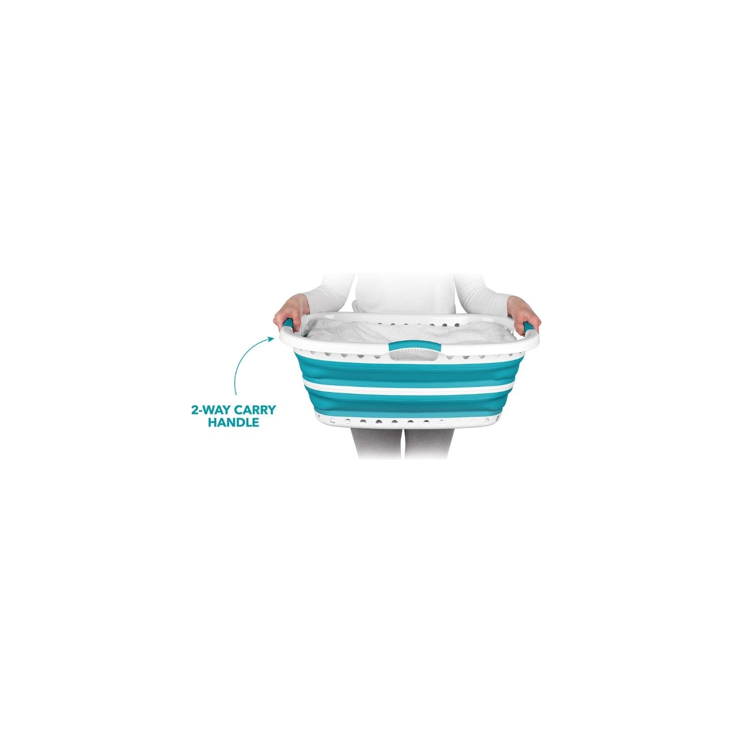 Beldray LA072979TQFEU7 Collapsible Hip Hugger Laundry Basket 37 L, White/Mint