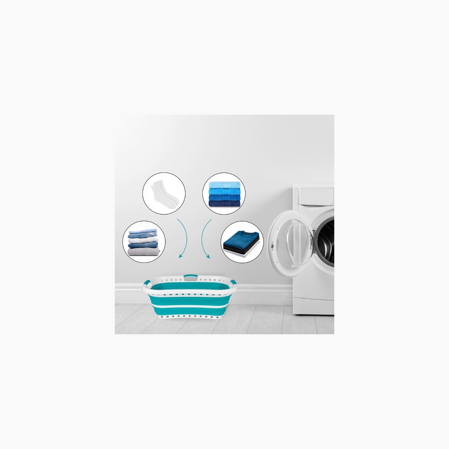 Beldray LA072979TQFEU7 Collapsible Hip Hugger Laundry Basket 37 L, White/Mint