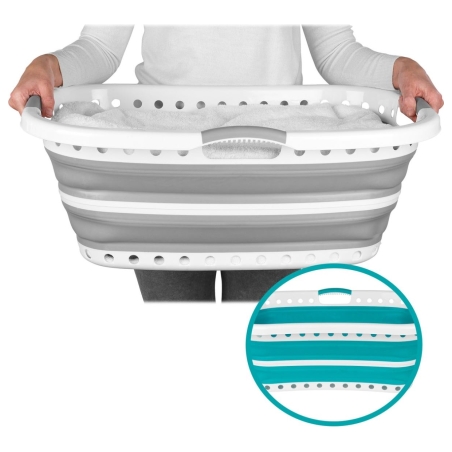 Beldray LA072979PGRYFEU7 Collapsible Hip Hugger Laundry Basket 37L, White/Grey