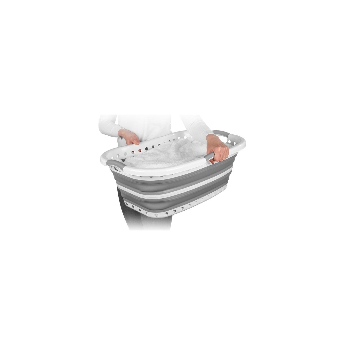 Beldray LA072979PGRYFEU7 Collapsible Hip Hugger Laundry Basket 37L, White/Grey
