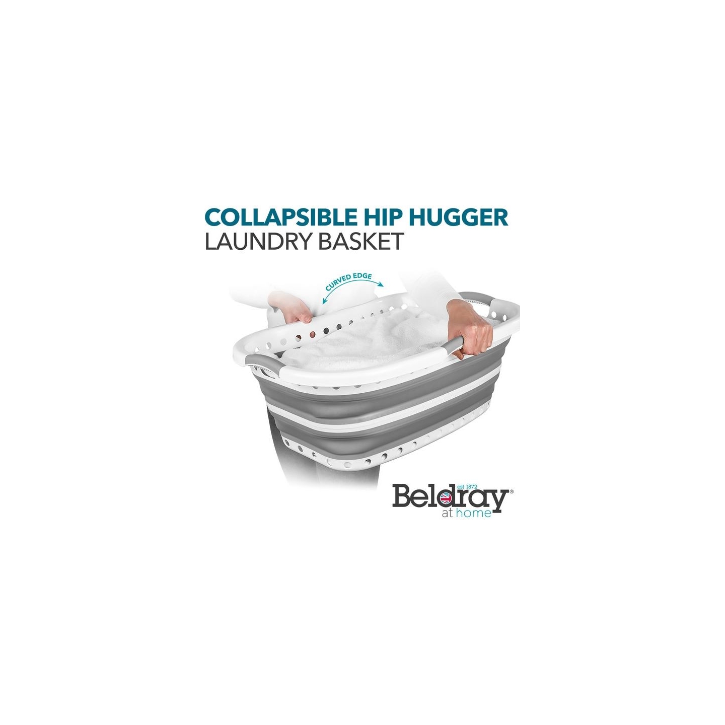 Beldray LA072979PGRYFEU7 Collapsible Hip Hugger Laundry Basket 37L, White/Grey
