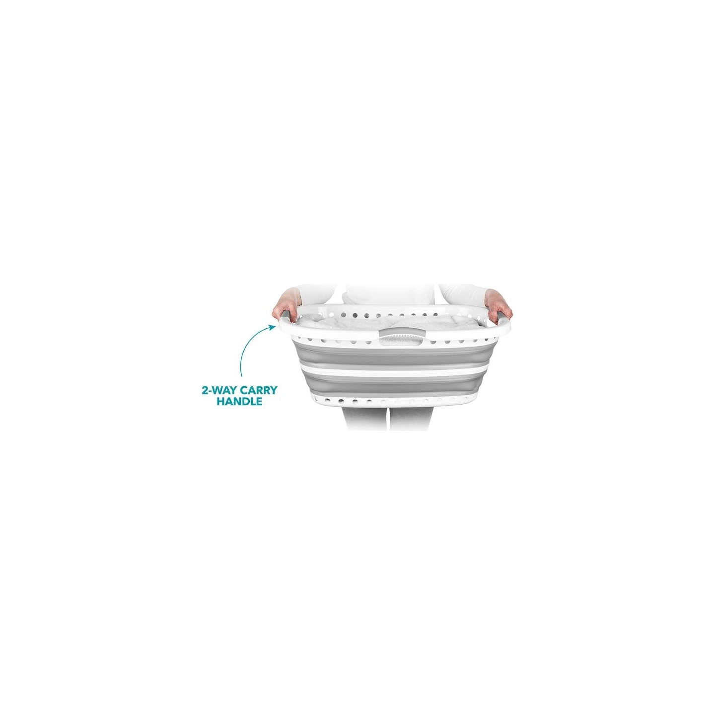 Beldray LA072979PGRYFEU7 Collapsible Hip Hugger Laundry Basket 37L, White/Grey