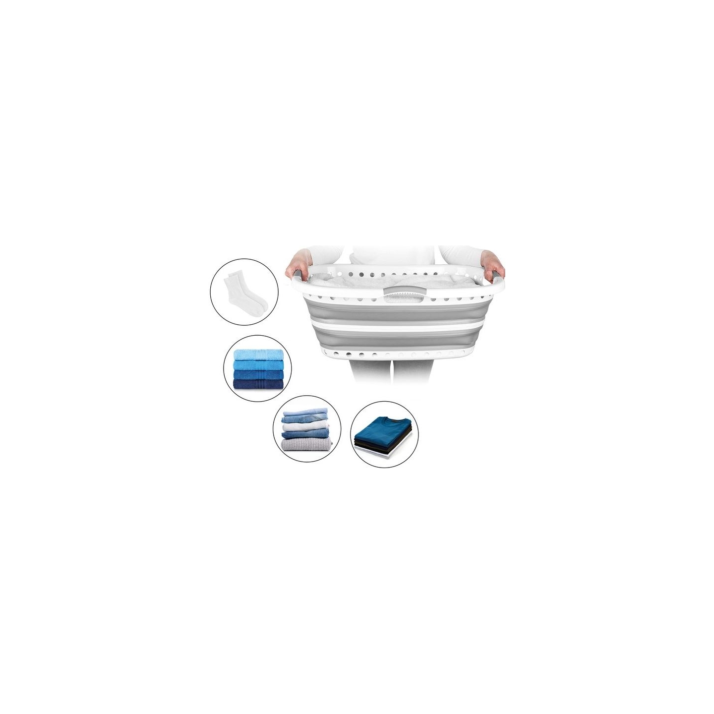 Beldray LA072979PGRYFEU7 Collapsible Hip Hugger Laundry Basket 37L, White/Grey