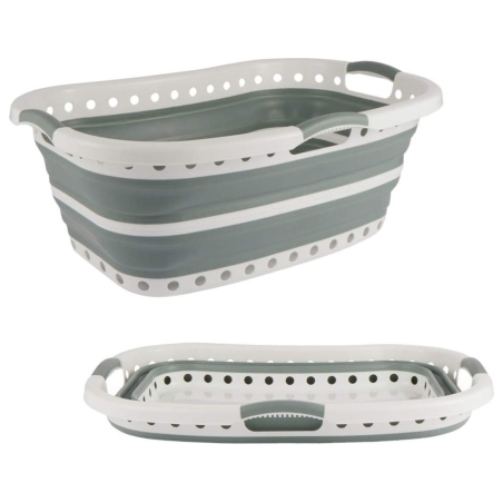 Beldray LA072979GRNFEU7 Collapsible Hip Hugger Laundry Basket  37 L, White/Grey