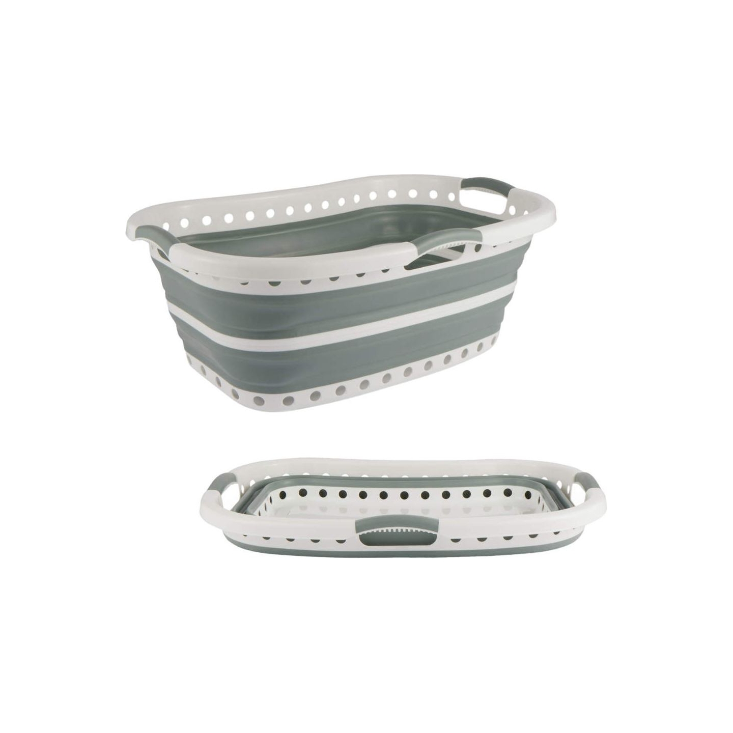 Beldray LA072979GRNFEU7 Collapsible Hip Hugger Laundry Basket  37 L, White/Grey