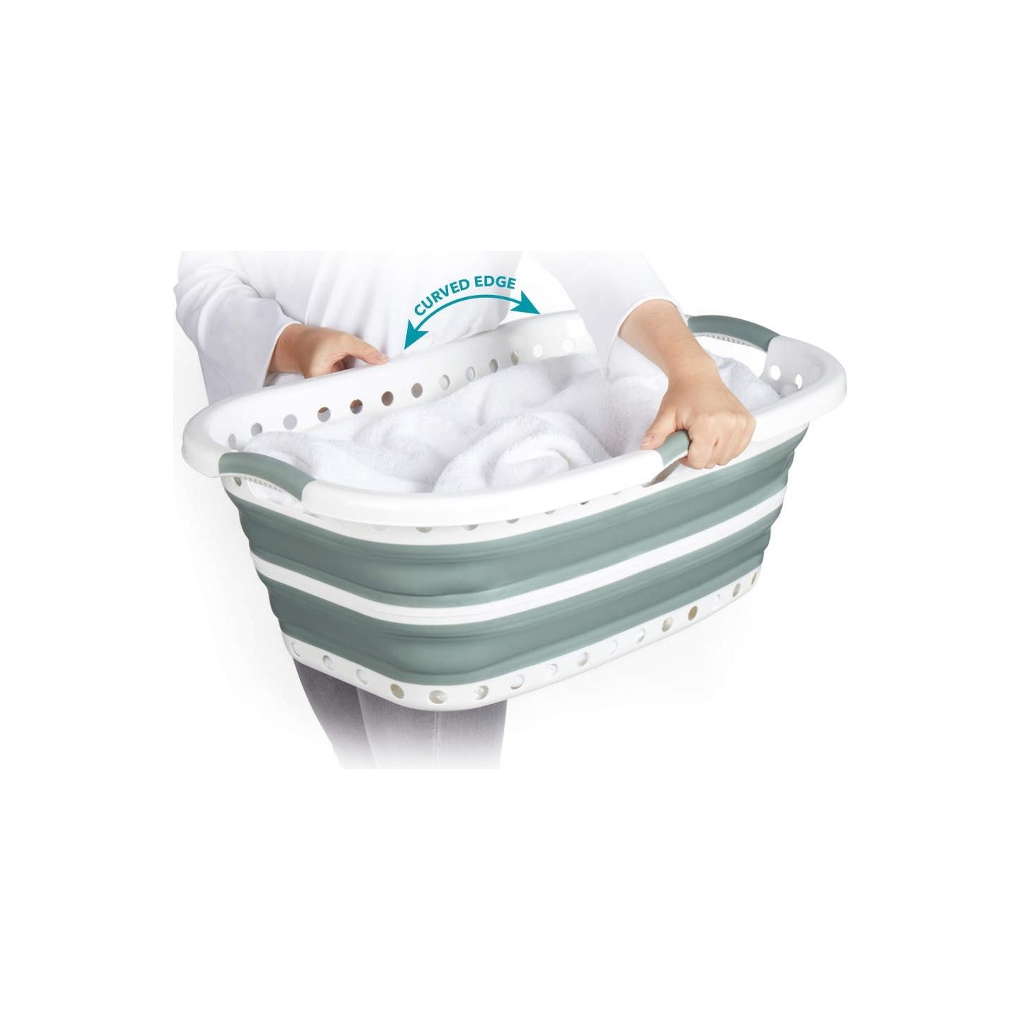 Beldray LA072979GRNFEU7 Collapsible Hip Hugger Laundry Basket  37 L, White/Grey