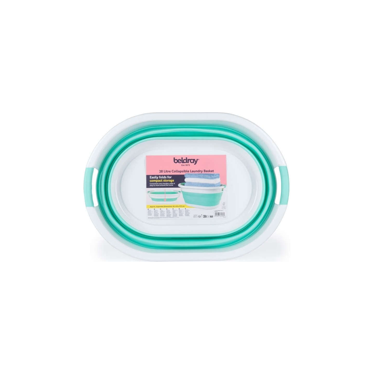 Beldray LA034816MNTFPEU7 Collapsible Laundry Basket 28L White/Mint