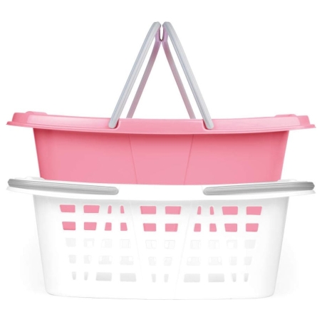 Beldray LA030450PNKFPEU7  Set Of Two Laundry Baskets 2 x 26L, White/Pink