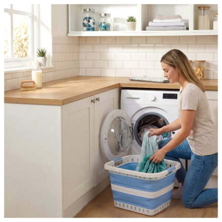 Beldray LA00000152EU7  40L Collapsible Laundry Basket, White/Blue