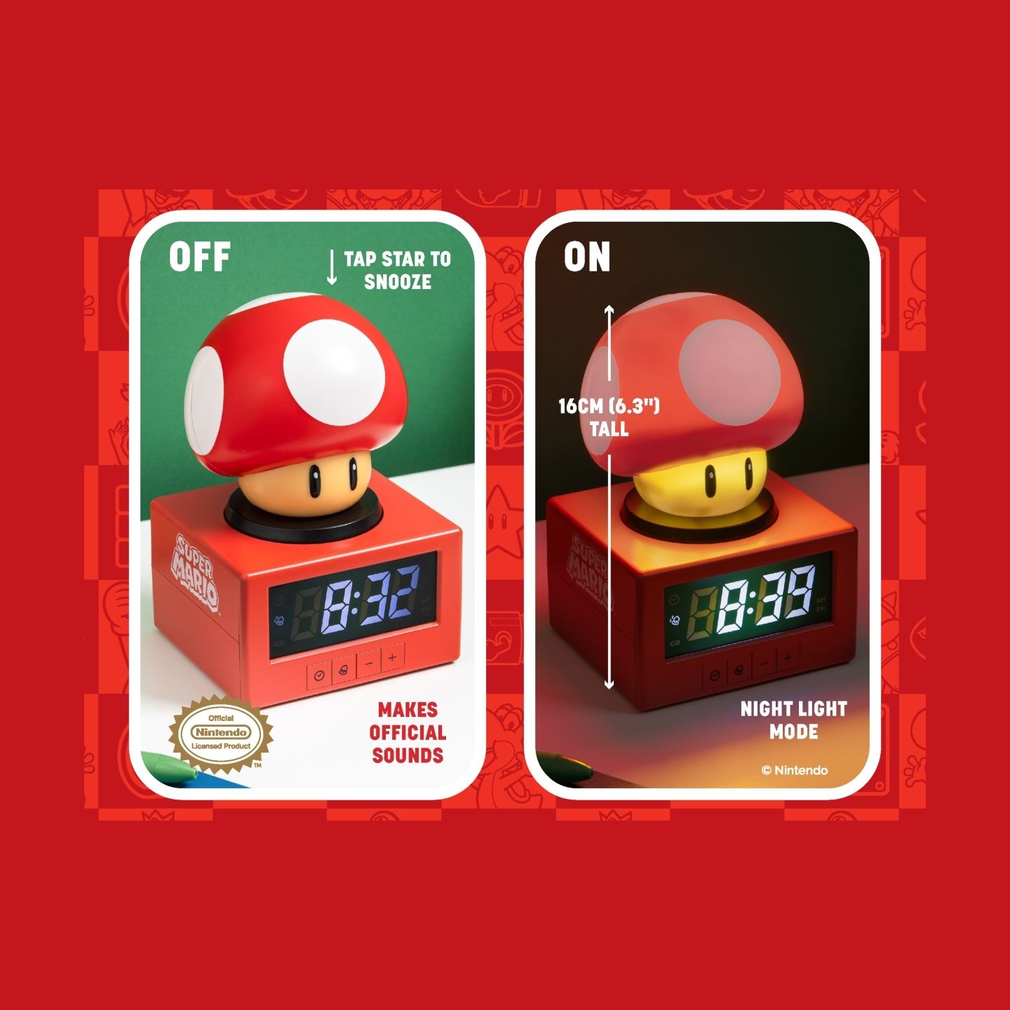 Paladone Super Mario Super Mushroom Icon Alarm Clock