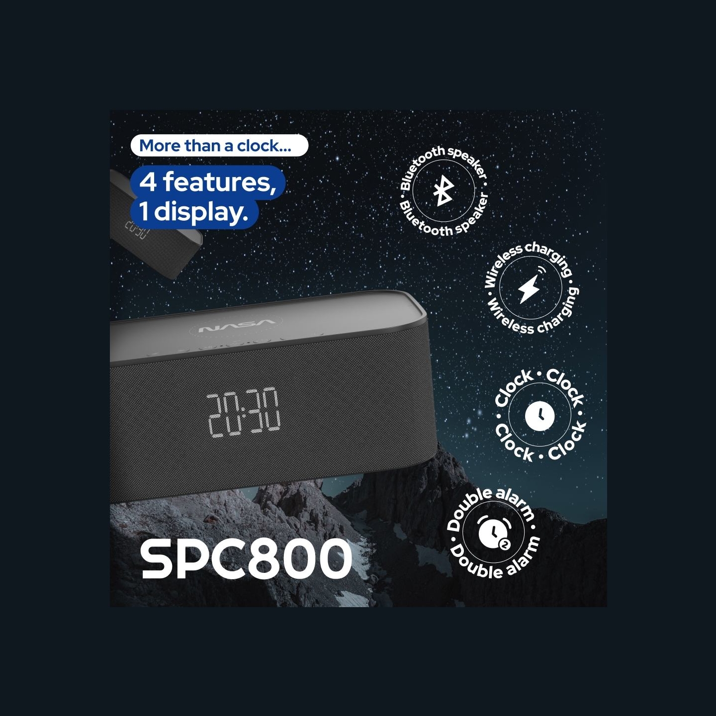 Nasa SPC800  Bluetooth Speaker/ Alarm Clock/ Wireless Charger