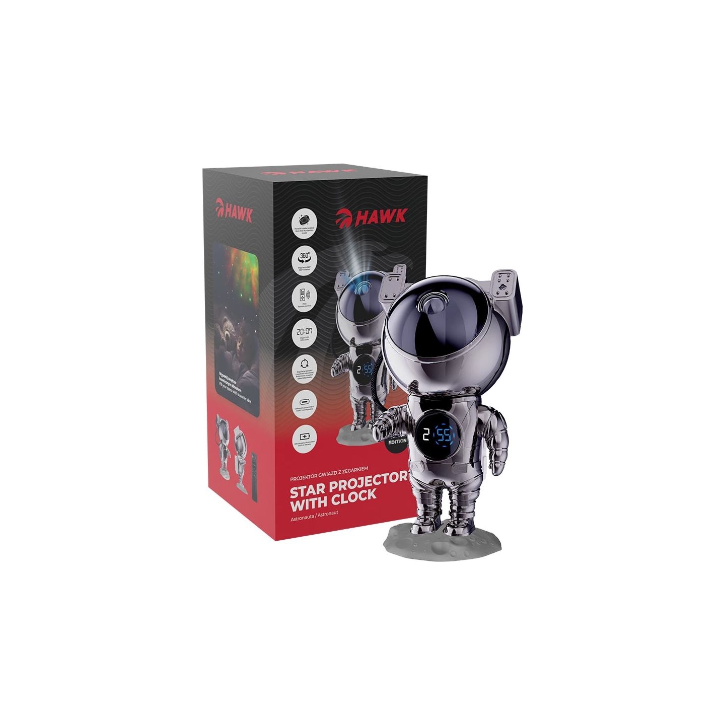 Hawk HW-STAR02 Astronaut Star Projector with Clock Ghrome Edition