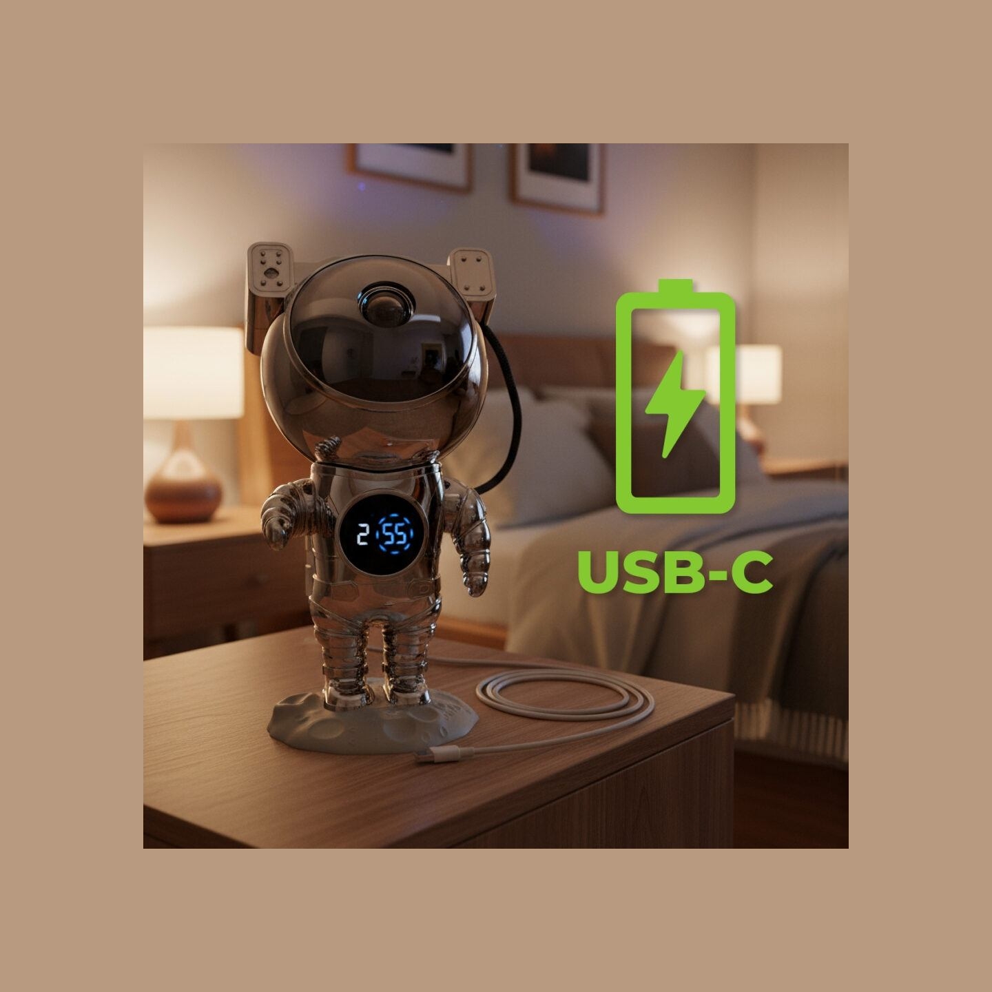 Hawk HW-STAR02 Astronaut Star Projector with Clock Ghrome Edition
