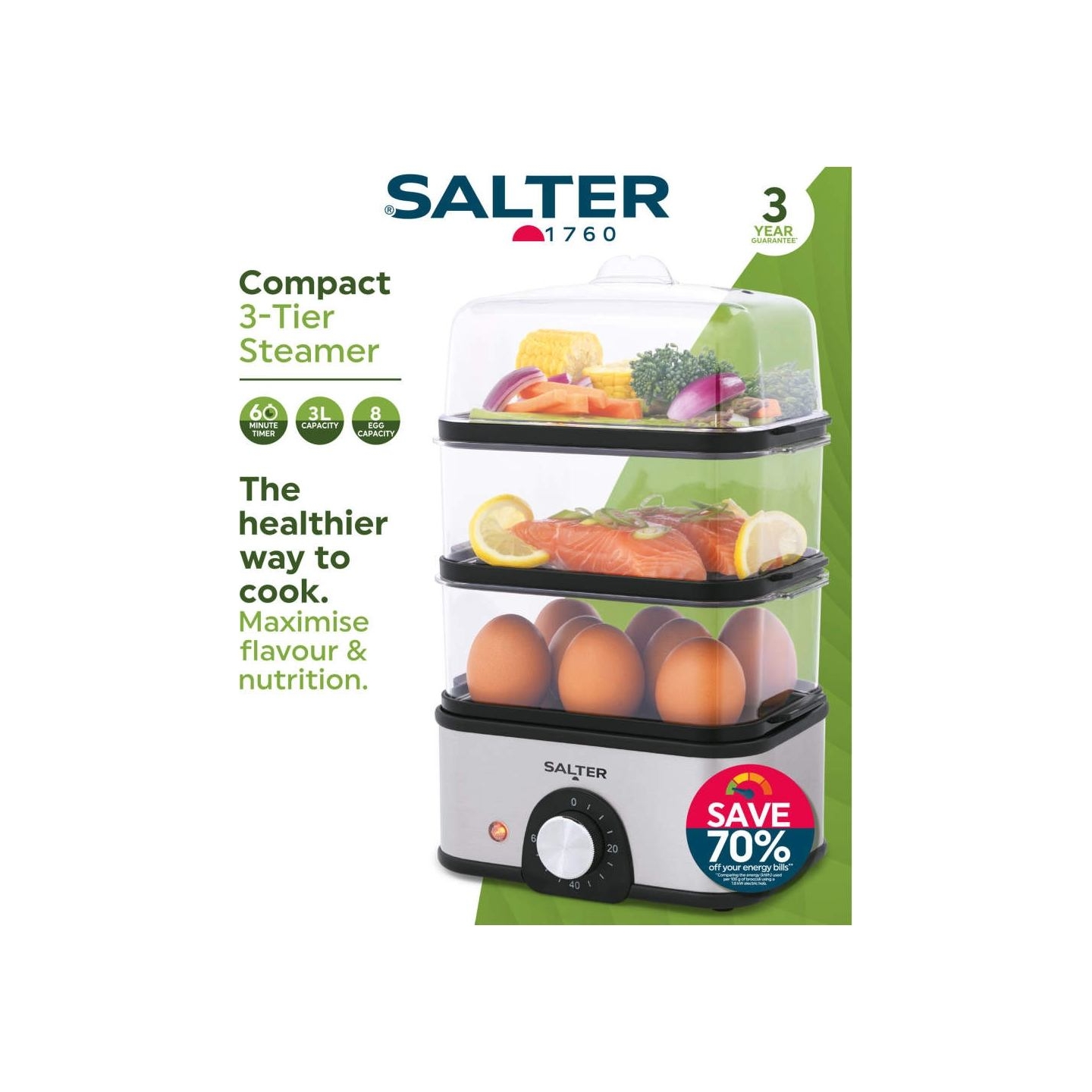 Salter EK5885VDE Compact 3-Tier Steamer