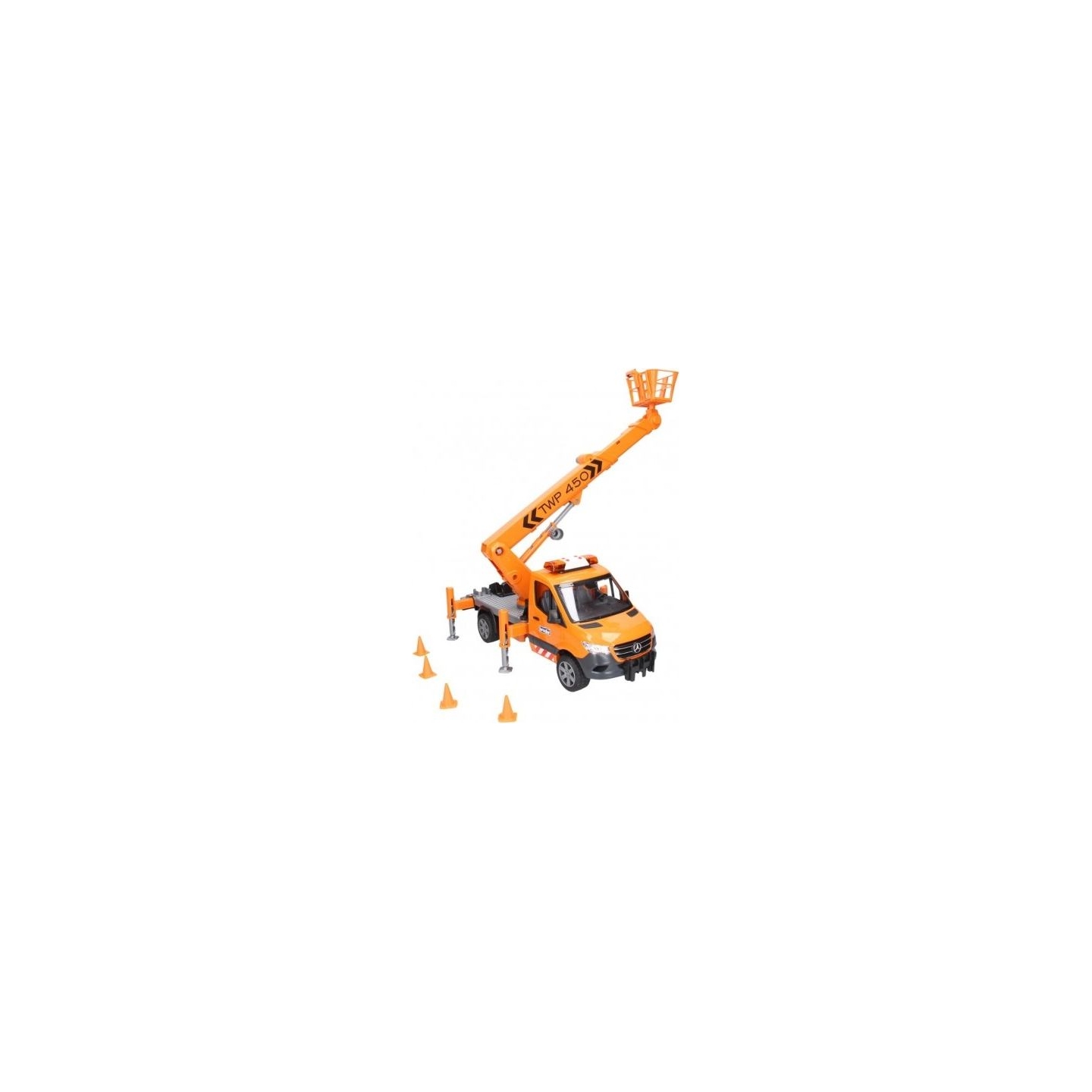 Bruder A Mercedes Benz Sprinter vehicle with a basket lift