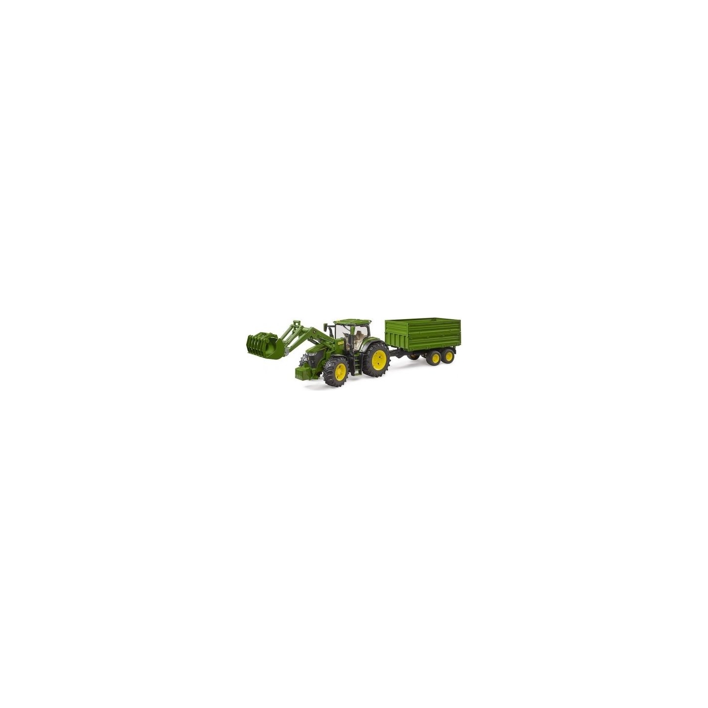 Bruder Tractor John Deere 7R 350 with front loader and trailer