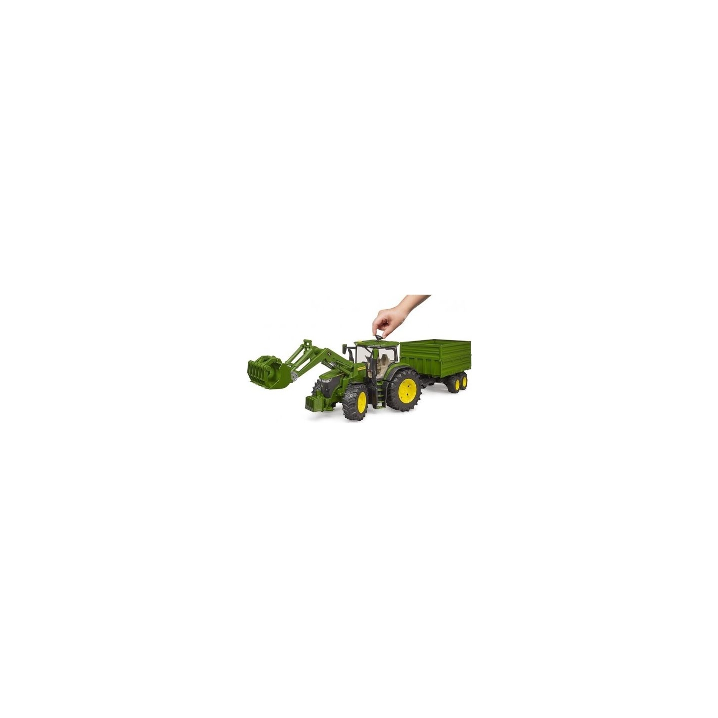 Bruder Tractor John Deere 7R 350 with front loader and trailer