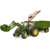 Bruder Tractor John Deere 7R 350 with front loader and trailer