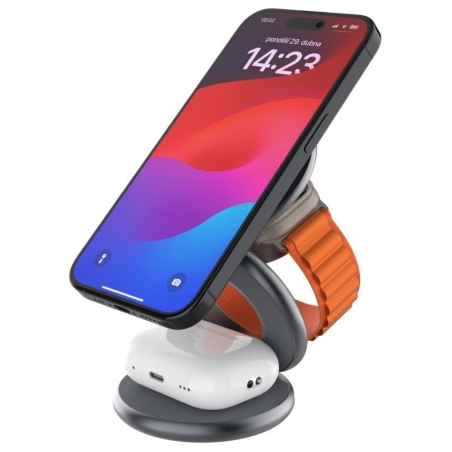 Fixed MagPowerstation Round 3-in-1 foldable wireless charger with MagSafe support | Gray