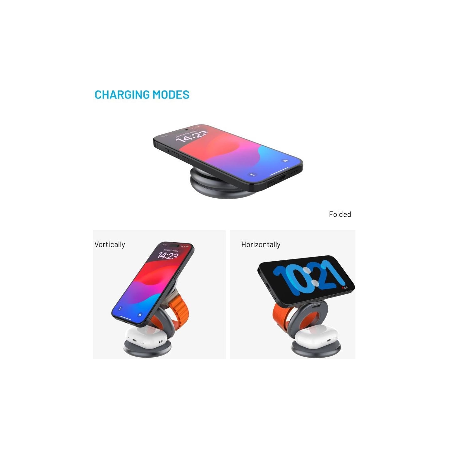 Fixed MagPowerstation Round 3-in-1 foldable wireless charger with MagSafe support | Gray