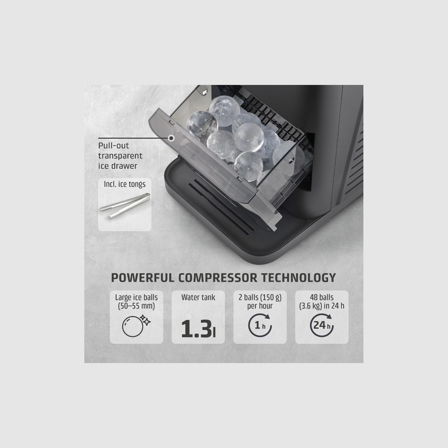 Caso Ice Ball Maker | IceBall Pro | Power 130 W | Capacity 1.3 L | Matt Black