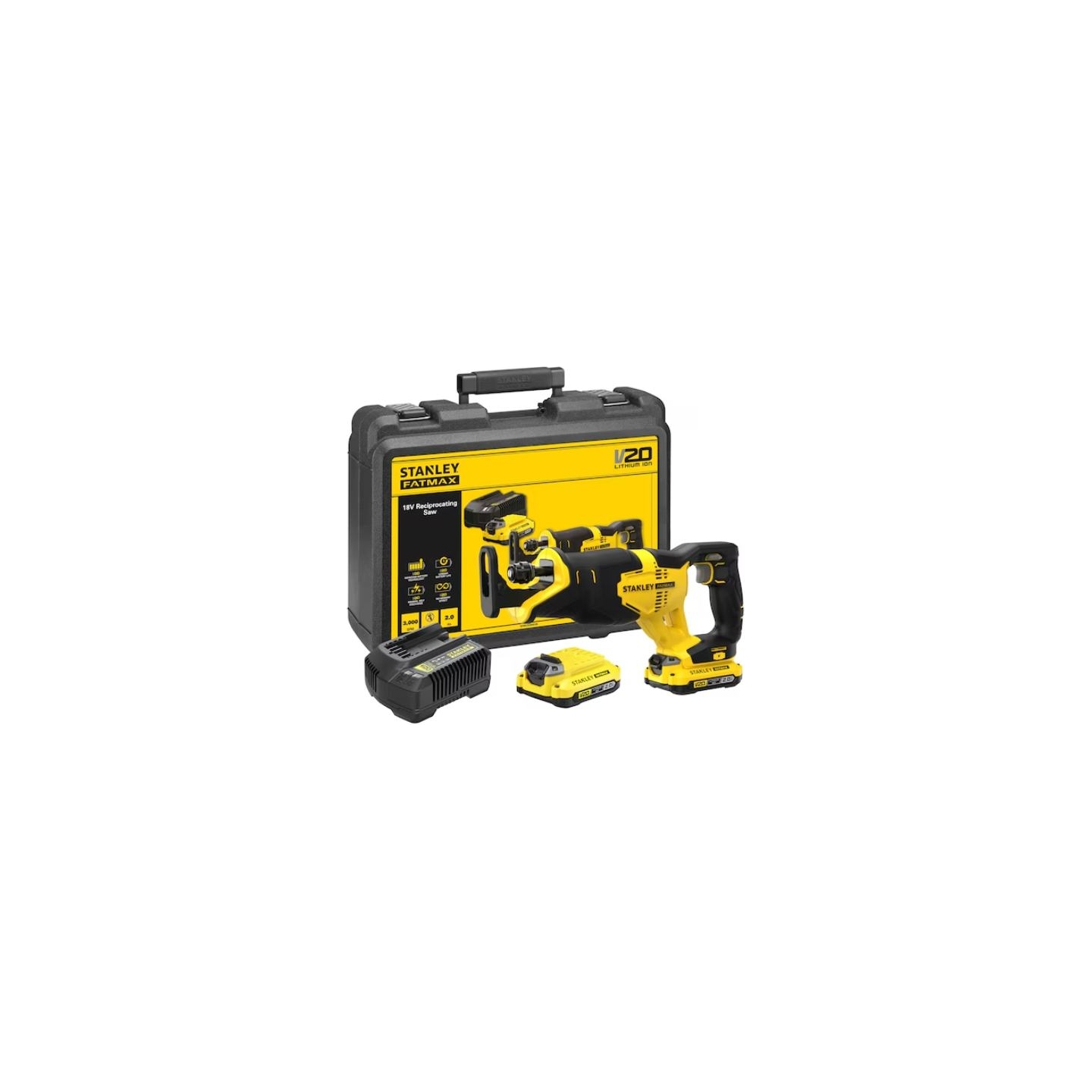 Stanley | 18V V20 Reciprocating Saw - 2 x 2.0Ah Kitbox | SFMCS300D2K-QW | 18 V