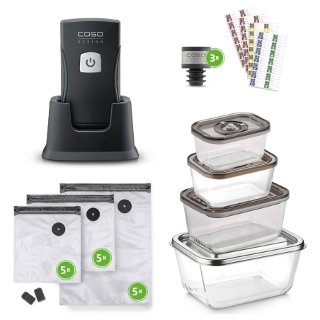 Caso Professional Hand Vacuum Sealer with Accessories | Vacu OneTouch Pro Set | Power 20 W | Black