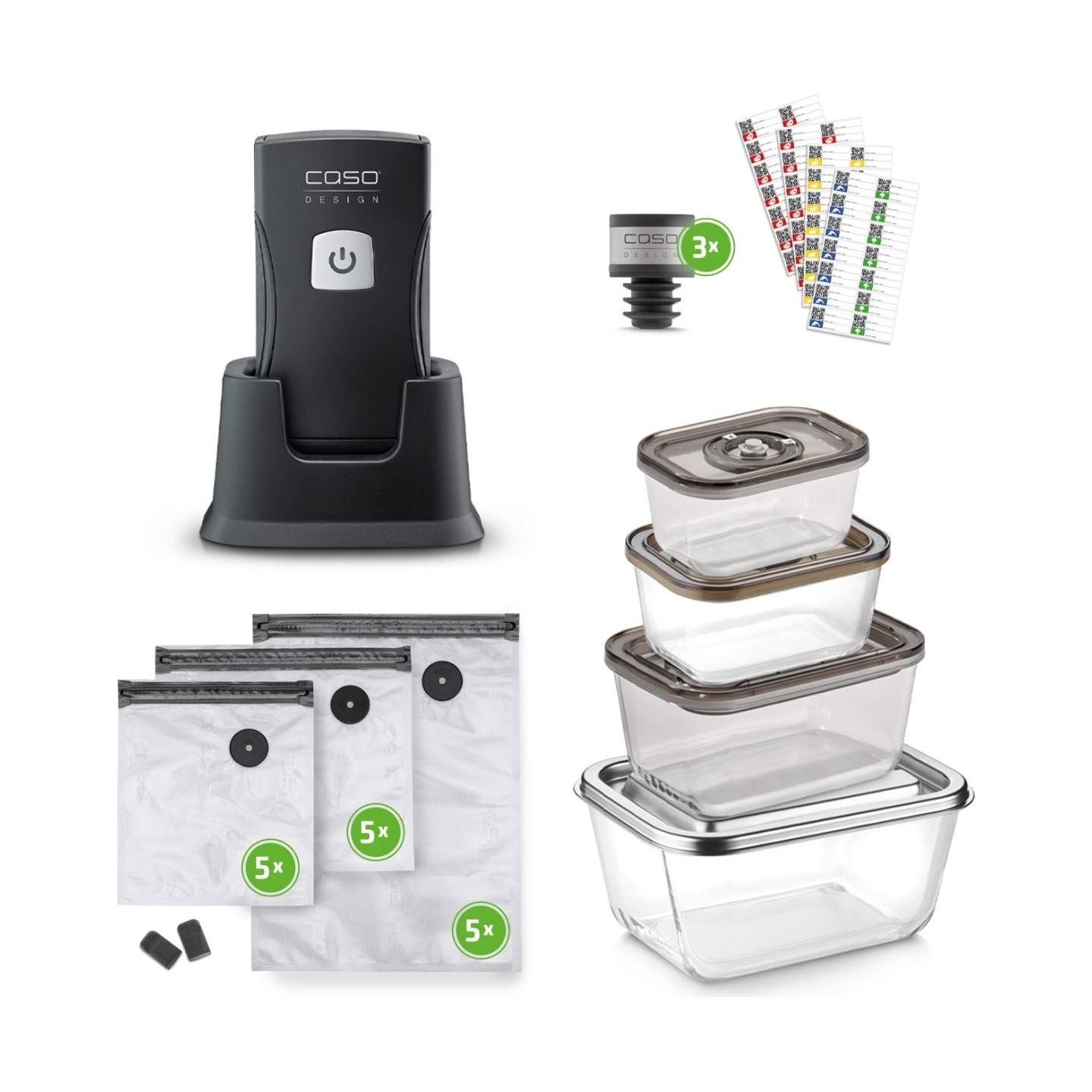Caso Professional Hand Vacuum Sealer with Accessories | Vacu OneTouch Pro Set | Power 20 W | Black