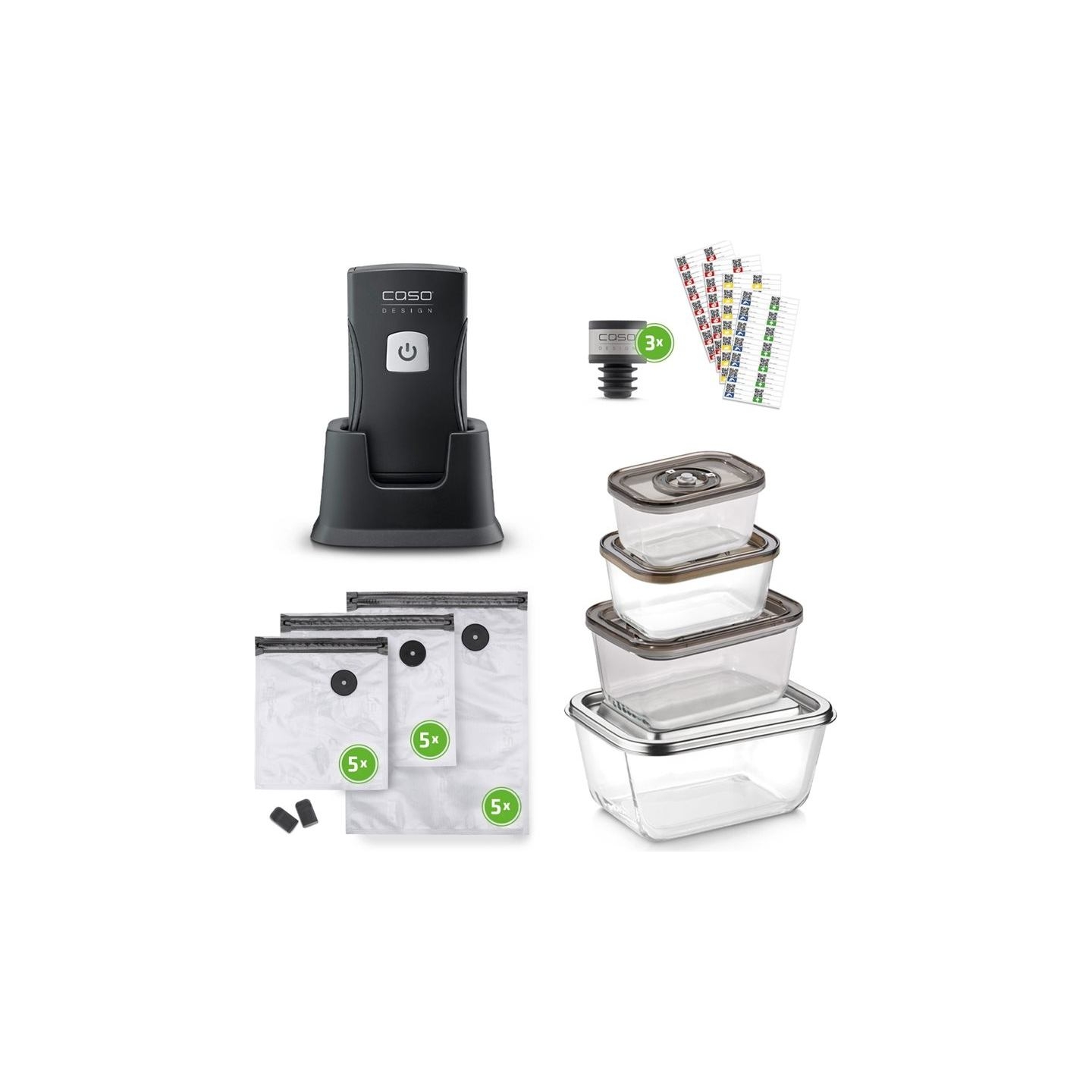 Caso Professional Hand Vacuum Sealer with Accessories | Vacu OneTouch Pro Set | Power 20 W | Black