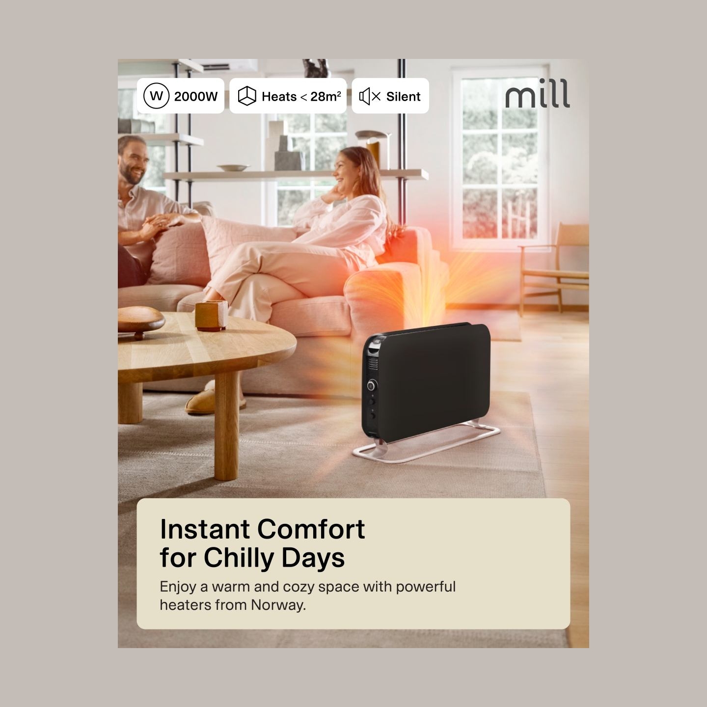 Mill | Heater | SG2000LED | Convection Heater | 2000 W | Number of power levels 3 | Suitable for rooms up to 5-20 m² | Black