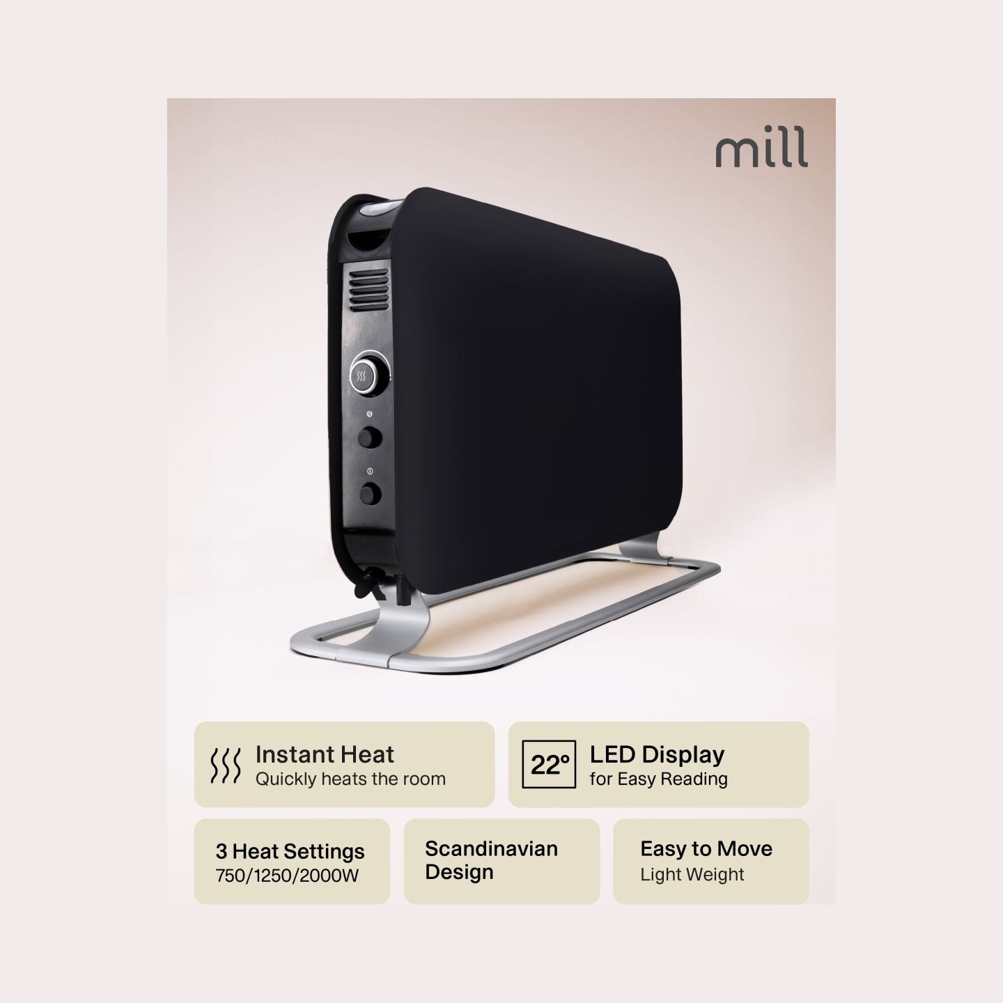 Mill | Heater | SG2000LED | Convection Heater | 2000 W | Number of power levels 3 | Suitable for rooms up to 5-20 m² | Black