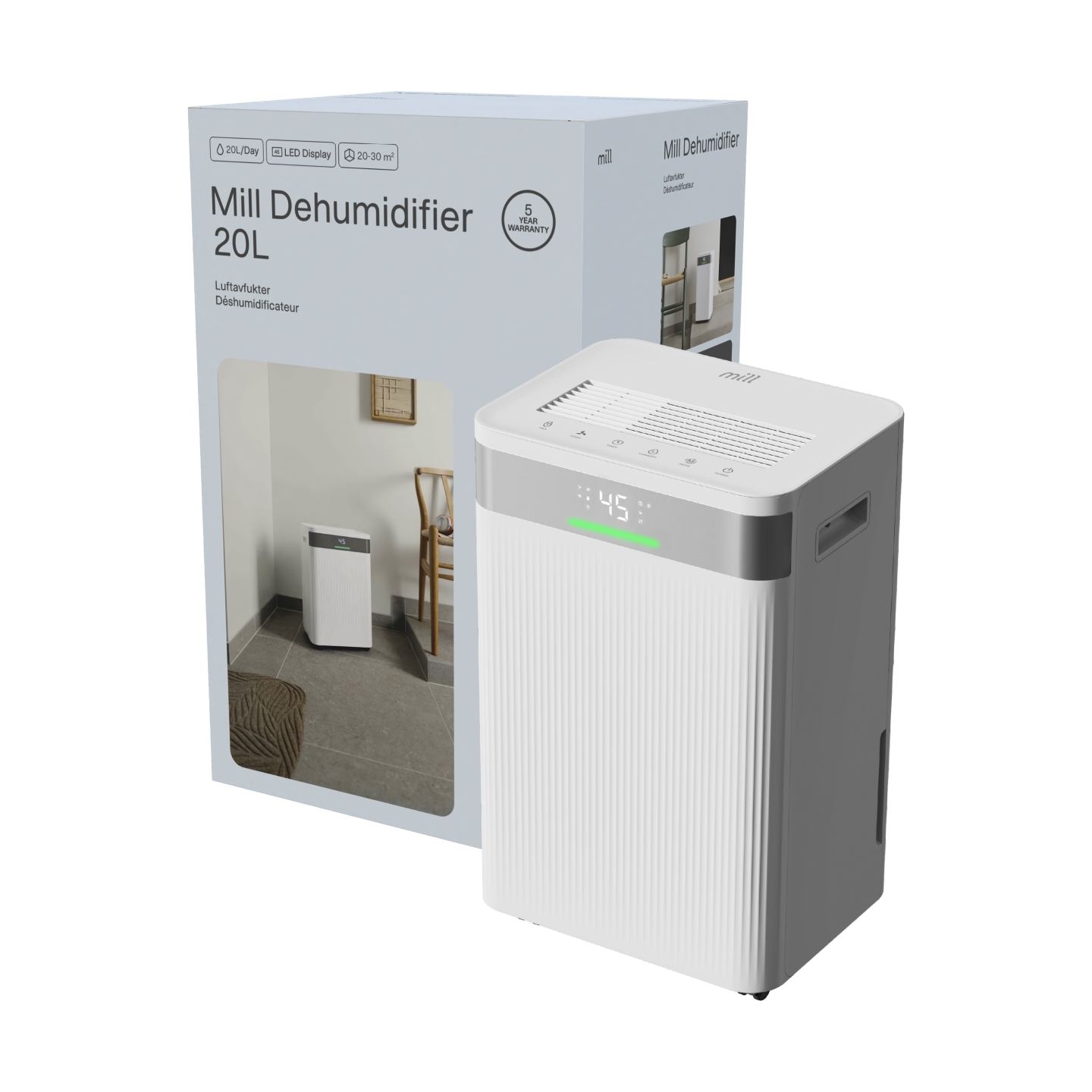 Mill | Dehumidifier | MDH20 | Suitable for rooms up to 20-30 m² | Water tank capacity 4 L | White
