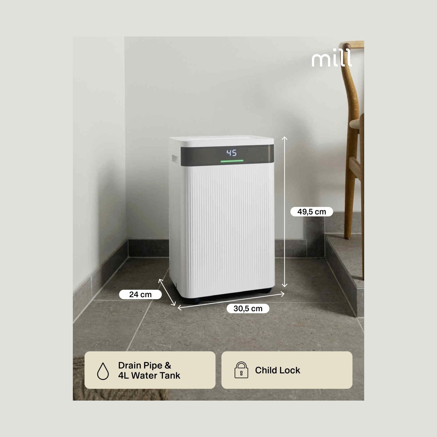 Mill | Dehumidifier | MDH20 | Suitable for rooms up to 20-30 m² | Water tank capacity 4 L | White